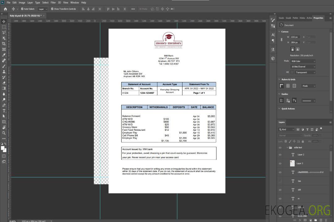 Relevé bancaire Canada MM template Relevé bancaire Canada MM template